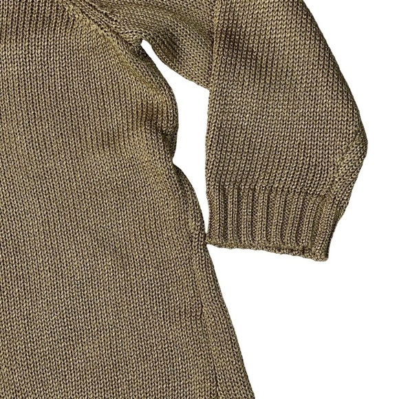 LAUREN RALPH LAUREN METALLIC GOLD V-NECK 3/4 SLEEVE RIBBED PULLOVER SWEATER - Picture 10 of 14